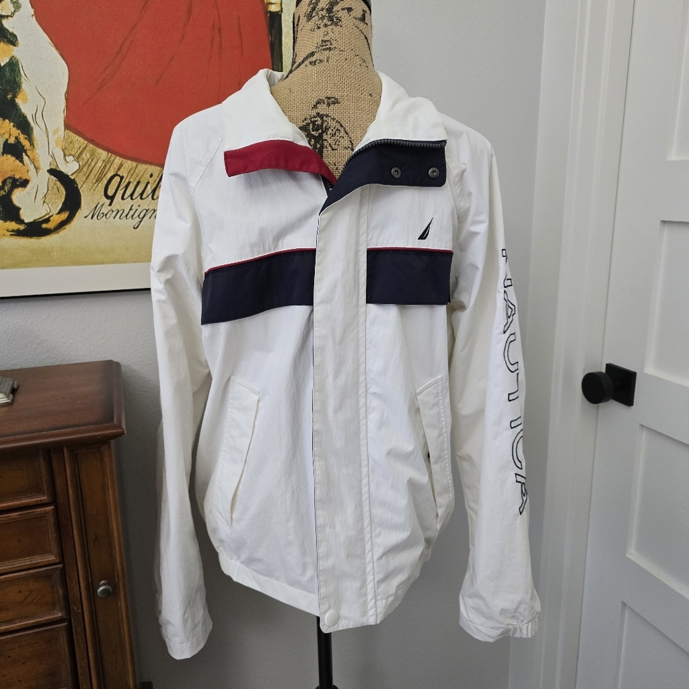 Vintage '99 Nautica Men's Small Red, White, Blue Jacket. Lined Windbreaker.
